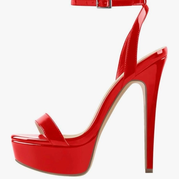 eldof Shoes - Red Patent Platform Stiletto Heels 6” Ankle Strap Sexy Size 42 Fits US 9.5 10